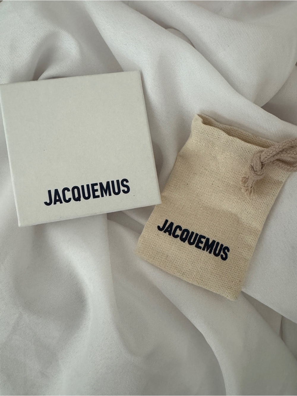 Jacquemus Beige Drawstring Pouch with White Branded Box